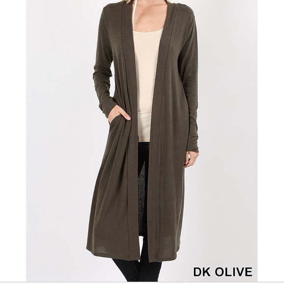 New Dark Olive Zenana Outfitters Sweater Cardigan - Picture 2 of 8